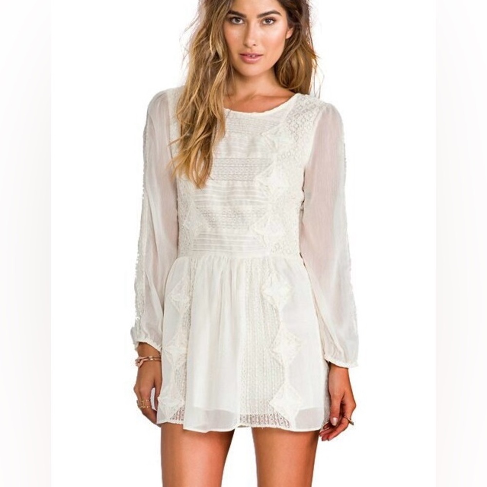 Free People - Leigh Ivory Lace Long Sleeve Dress Medium
